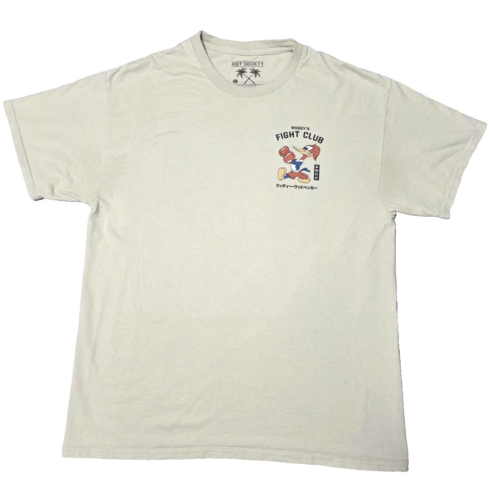 Riot Society Woody Woodpecker Fight Club T-Shirt Tan Large Japanese Graphic